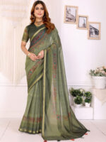 Lightweight Pure Linen Saree with Zari Work - Image 4