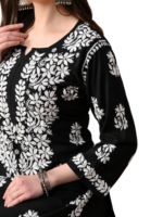 Women’s embroidered chikankari kurta set with ethnic motifs, paired with regular-fit palazzos. - Image 3