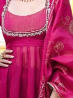 Thread Work Anarkali Kurta Set with Matching Trousers & Dupatta - Image 5
