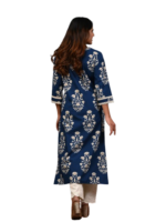 Ethnic motif printed straight kurta with a round neck and subtle zari detailing, crafted in pure cotton. - Image 2