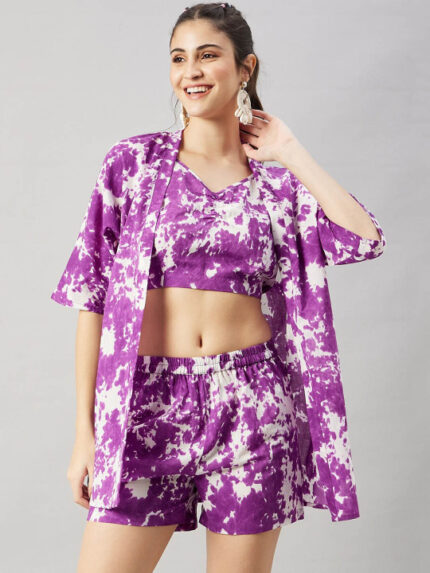Tie & Dye Dyed Pure Cotton Top & Short with Shrug
