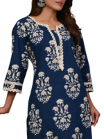 Ethnic motif printed straight kurta with a round neck and subtle zari detailing, crafted in pure cotton. - Image 4