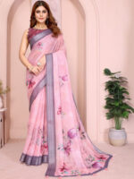 Lightweight Pure Linen Saree with Zari Work - Image 2