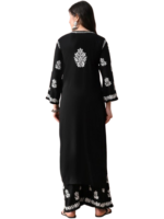 Women’s embroidered chikankari kurta set with ethnic motifs, paired with regular-fit palazzos. - Image 4